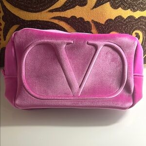 Valentino Pink Cosmetic Bag with Embossed Logo